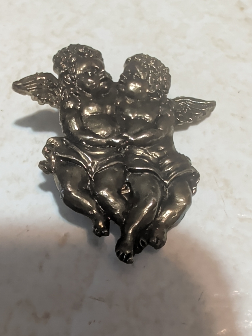 Bronze-Look Brooch - Decorative Angel Pair